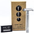 Long Handle Satin Chrome Safety Razor for Men with 5 Blades