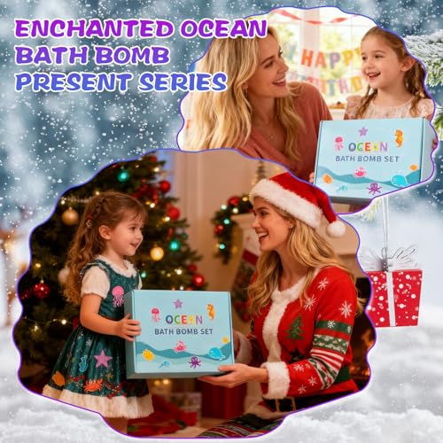 Giant Mermaid Bath Bombs for Kids - 6 Pack with Surprises, Vibrant Colors & Long-Lasting Bubbles - Sea Animals Variation