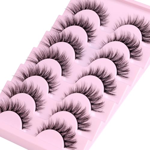 Wispy Lashes Natural Look False Eyelashes with Lash Glue Cat Eye Lashes Kit Lashes Extension with Eyelash Glue Short Lashes Pack, 7 Pairs with Clear Lash Glue by wiwoseo