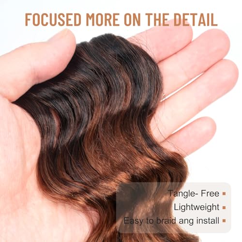 ToyoTree 14 Inch Ocean Wave Crochet Hair - 8 Packs Ombre Brown Deep Wave Extensions