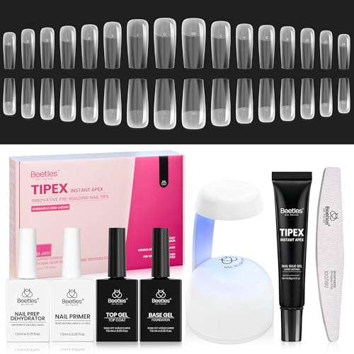 8 Clear Long Square Nail Tips Kit - 224 pcs, Salon-Style, Instant Apex