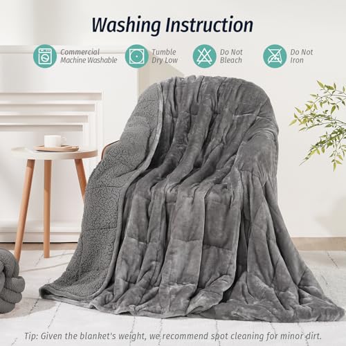 Wemore 20 lbs Grey Sherpa Fleece Weighted Blanket Queen 60x80 inches