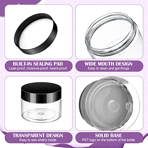 Clear Plastic Jars with Lids - 4 Oz Black - Bulk 150 Pack for Cosmetics