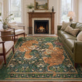 Green Tiger Print Washable Area Rug 6x9 Non Slip for Living Room & Bedroom