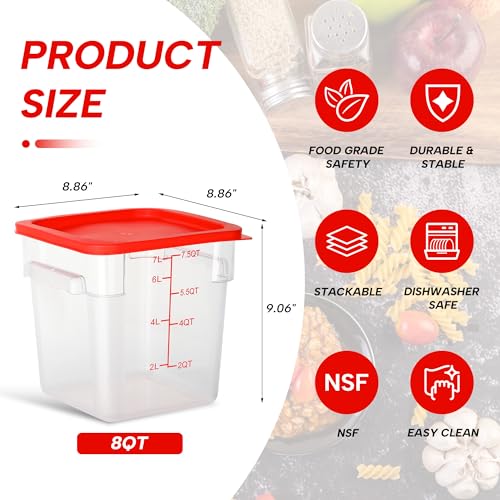 8QT Square Food Storage Containers with Lids - 4 Pack, Clear, Dishwasher & Freezer Safe