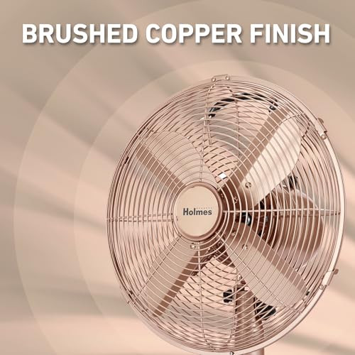 Holmes 12-Inch Vintage Metal Table Fan with 3-Speed Brushed Copper Finish