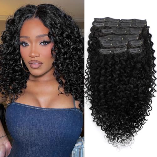 Kinky Curly Clip-In Hair Extensions Human Hair 24 Inch Black Women Natural Color - Black JC Variation
