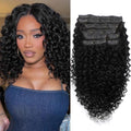 Kinky Curly Clip-In Hair Extensions Human Hair 24 Inch Black Women Natural Color - Black JC Variation