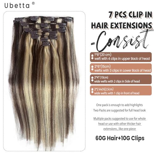 Ubetta 20 Inch Clip-in Hair Extensions #4/613 Blonde Balayage Chocolate Brown - 7pcs 70G