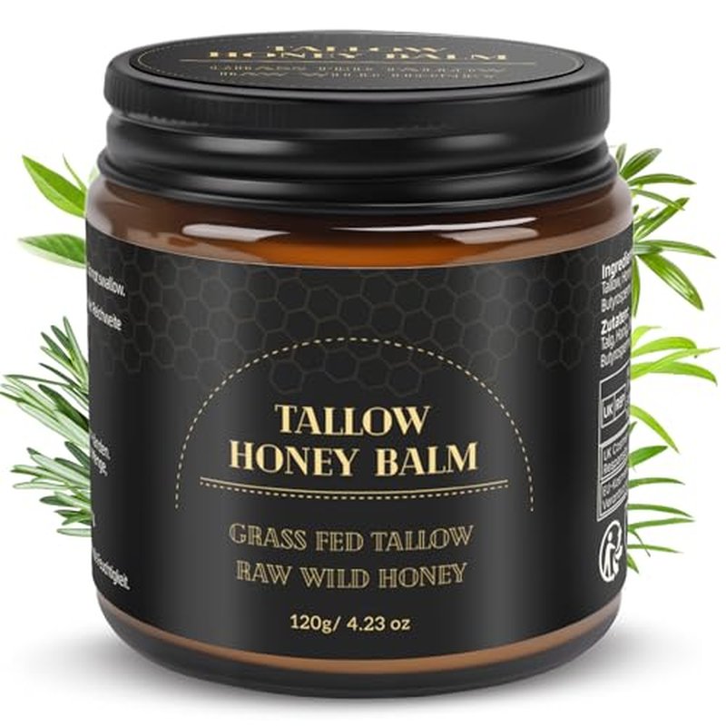 Beef Tallow for Skin,Tallow and Honey Balm,Organic Grass-Fed Beef Tallow Balm with Honey, Face and Body Moisturizer(120g)