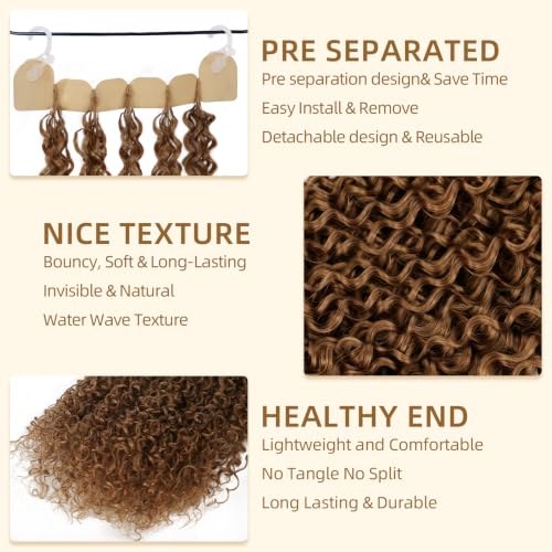 30# Human Crochet Hair Water Wave Bundles 18 Inch Auburn Brown - Pre-Separated, Knotless Feather Crochet Extensions - Black Women