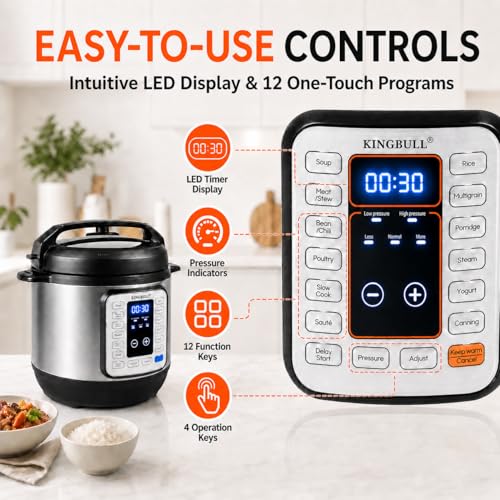 KINGBULL 8Qt Electric Pressure Cooker 12-in-1 Multi Cooker, Stainless Steel