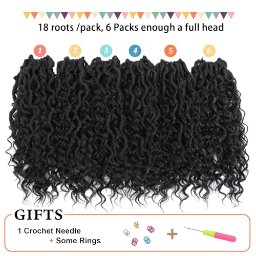 Goddess Locs Crochet Hair 12 Inch Faux Locs Crochet Hair 6 Packs Pre Looped Crochet Hair for Black Women, Boho Crochet Locs with Curly Ends 1B