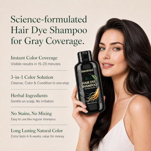 Dark Brown Hair Dye Shampoo for Gray Coverage & Vibrant Shine - 3-in-1 Hair Color