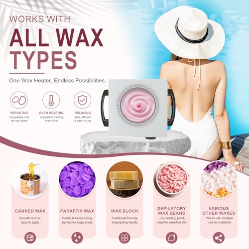 Podoy 0.5L Wax Warmer for Hair Removal with 200 Sticks - Portable & Adjustable Temperature, White