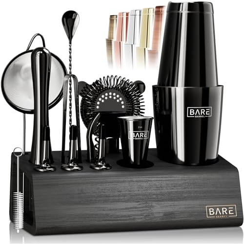 Bare Barrel Mixology Bartender Kit 14-Piece Cocktail Set with 28oz Boston Shaker - Jet Black