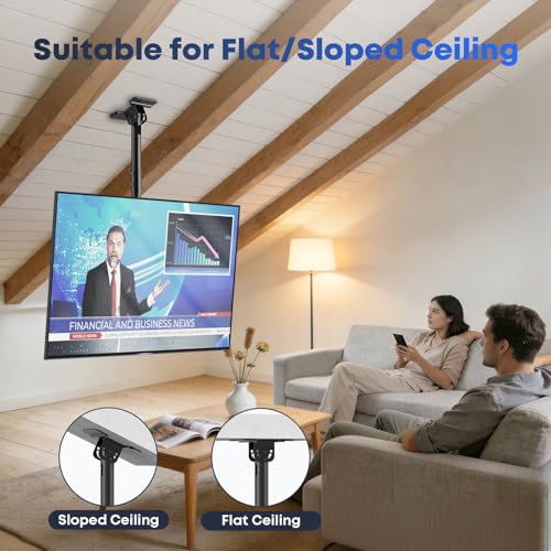 Ceiling Mount for 43-86 Inch TVs - Heavy Duty Universal TV Ceiling Bracket - Sloped & Flat Ceiling Compatible - Kid-Safe & Space Saving - 132 lbs Capacity