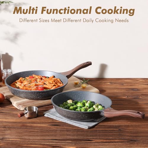 Grey Nonstick Granite Coating Frying Pans Set - 10 & 12 Inch, Induction Compatible