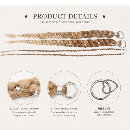 Highlight Brown Boho Braiding Hair Ponytail Extension with Star Beads - One Set