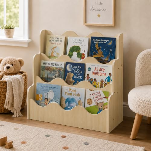 NACHES Montessori Kids Bookshelf Display Rack - Wave Middle Natural