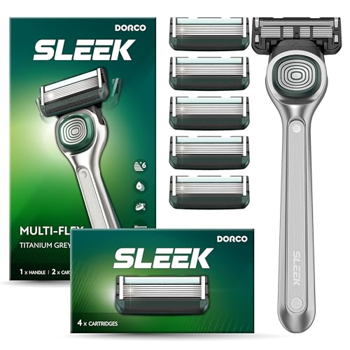 DORCO SLEEK 6 Blade Razor for Men with 6 Cartridges | Men's Cartridge Razors with Razor Handle and Smooth Shaving Blades | Men¡¯s Razors with Multi-Flex Technology