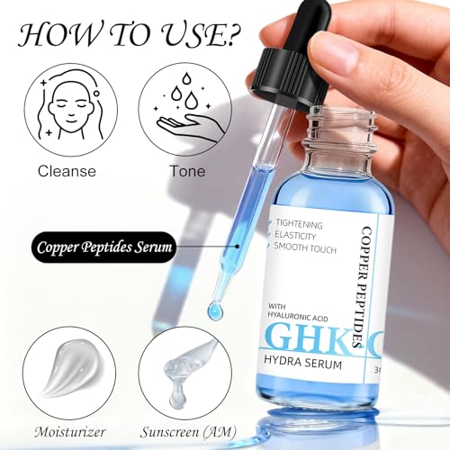 GHK-Cu Copper Peptide Facial Serum ? Moisture-Balancing Formula with Hyaluronic Acid ? Lightweight Daily Hydration, 1 fl oz