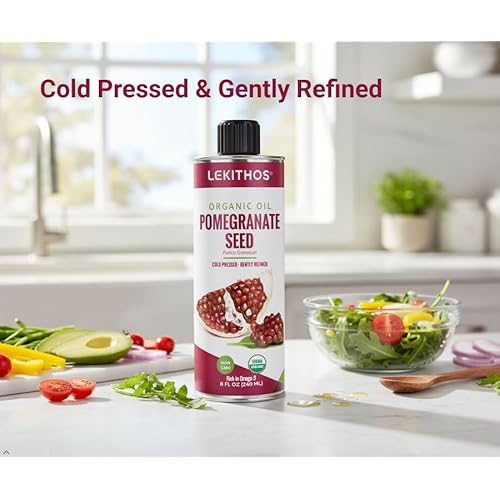 Lekithos Organic Pomegranate Seed Oil, 100% Certified Organic, Cold Pressed, Rich in Omega 5, 8oz, Single Ingredient Nutrition, Non-GMO