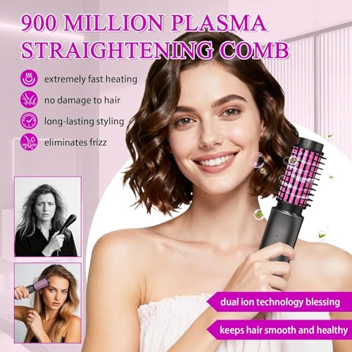 Dongxw Mini Cordless Curling Iron Brush - Blush Rose, 3-in-1 Travel Hair Styler