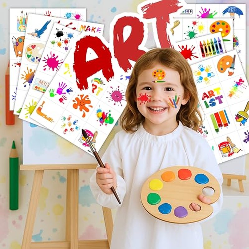 96PCS Art Pre-Cut Temporary Tattoos for Kids - Fun Party Favors, Birthday Decorations, Stickers for Girls & Boys, Classroom Rewards & Themed Gifts