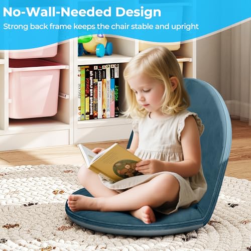 Cuzobro Blue Foldable 5-Position Floor Chair for Kids & Adults, Indoor Outdoor Seating