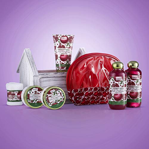 Luxury Bath & Body Gift Set with Pomegranate Scent - Spa Gift Basket for Women & Men