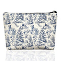 Blue Toile Dalmatian Christmas Makeup Bag for Women, Vintage Dog Print Cosmetic Pouch, French Country Holiday Travel Toiletry Bag, Cute Dalmatian Lover Gift