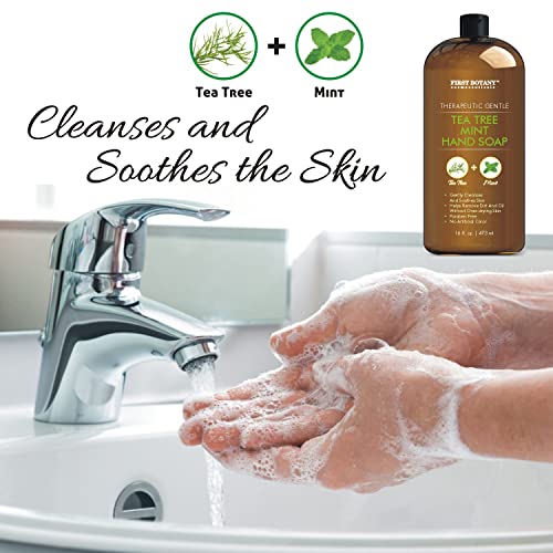 First Botany Tea Tree Mint Hand Soap - Liquid Hand Wash with Peppermint & Jojoba, 16 oz Pack of 2