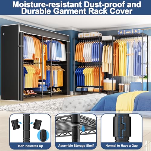 Heavy Duty Closet Organizer System with Cover - Adjustable Garment Rack, Holds 960 lbs, 71" Wide