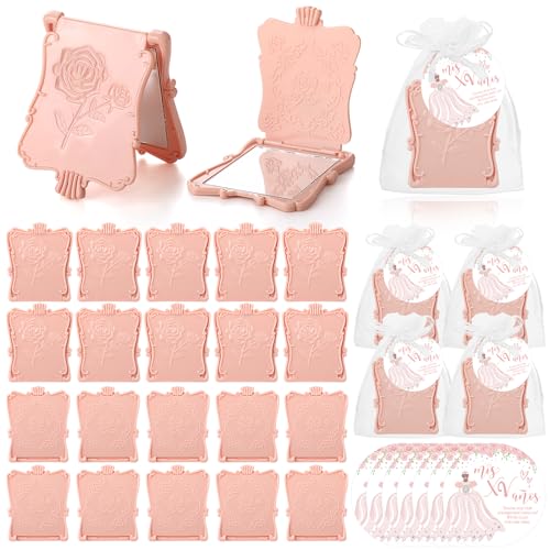 50 Champagne Pink Rose Mirror Party Favors for Quinceanera Guest Gifts Set
