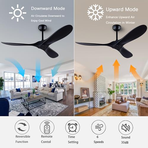 52-Inch Ceiling Fan with Remote - Reversible, Quiet, No Lights, Black