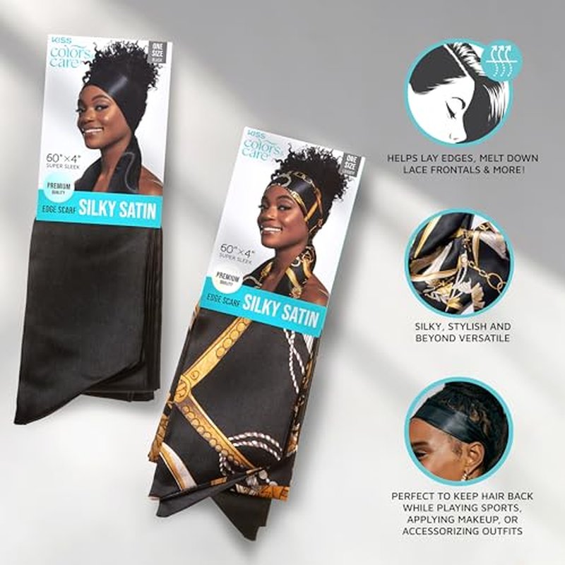 KISS COLORS & CARE Soft Satin Wrap Scarf - Tie Dye, Fashionable Multi-Purpose, Premium Hair Scarf for Minimizing Frizz, Chic & Comfortable, Preventing Breakage & Securing a Variety of Hair Styles