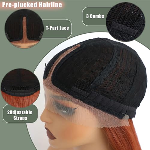 30 Inch Reddish Orange Lace Front Wig for Black Women - Long Straight, Pre Plucked, Glueless, Heat Resistant Synthetic Hair, Natural Hairline - Variation #AReddish Orange