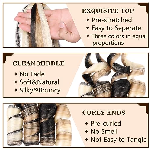Pre Stretched French Curly Braiding Hair 22 Inch - P1B/27/613, 9 Packs