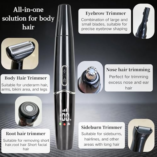 Black 5-in-1 Nose Hair & Facial Trimmer for Men, USB-C Rechargeable Waterproof Grooming Kit