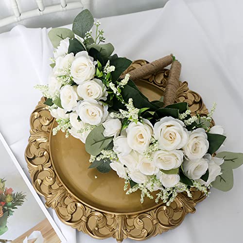 White Bridesmaid Bouquets Set of 6 - 7 Inch Ivory Artificial Flower Arrangements for Wedding & Party - Variation: White