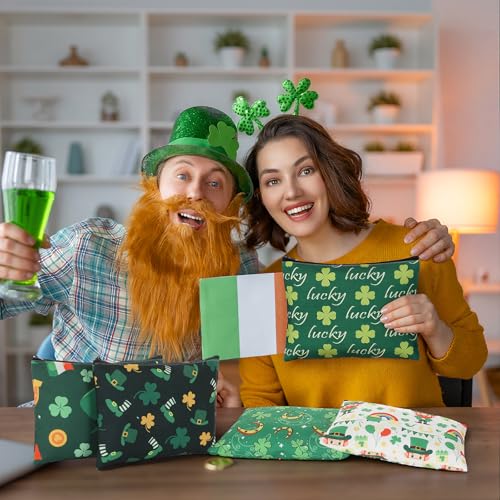 48 Pcs St. Patrick's Day Makeup Bags Bulk Canvas Cosmetic Bags Green Toiletry Storage Zipper Pouch Portable Travel Purse Organizer for Irish Holiday Party Gifts