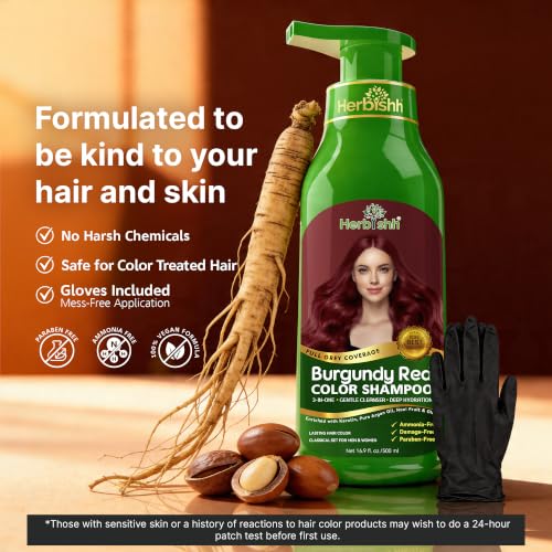 Herbishh Burgundy Red Color Shampoo 500ml + Argan Hair Mask 150ml & Oil 30ml - Variation of Burgundy