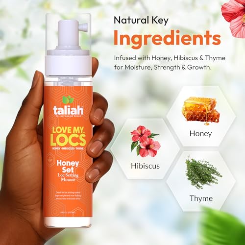 Taliah Waajid Love My Locs Honey Set Loc Hair Mousse 8oz ? Alcohol-Free, Moisturizing, Firm Hold Mousse for Locs, Twists & Braids, Natural Hair Styling Foam