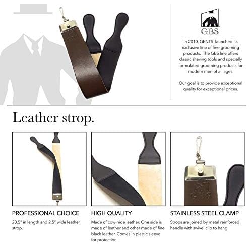 G.B.S Straight Razor Leather Strop 2.5" x 23.5" Cow Hide Dual Straps with Swivel Clip + 22 ML Strop Paste Leather Dressing to Maintain Strop - Made in USA