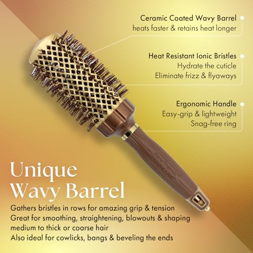 Olivia Garden NanoThermic PowerGrip Thermal Round Hair Brush - Not Electrical - Ceramic Blowout Brush for Medium to Thick Hair