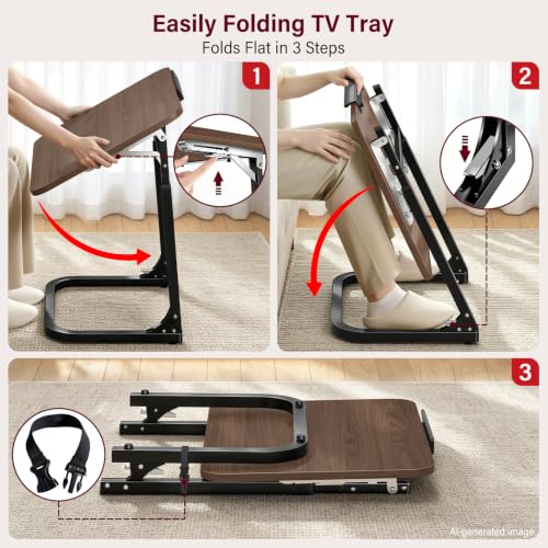 Walnut Wood Extra Large TV Dinner & End Table with Adjustable Laptop Desk - Foldable & Side Stand