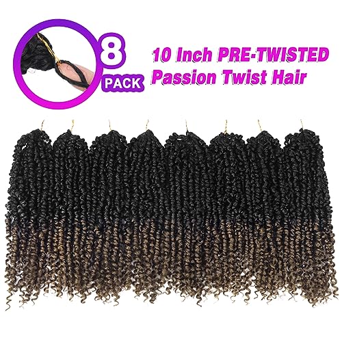 10 Inch Crochet Passion Twist Hair Pre Looped - Short Style, Pack of 8
