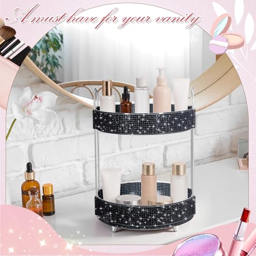 Honeydak 2-Tier Rotating Cosmetic Display with Resin Diamonds, Black