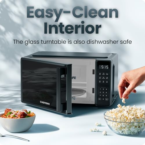 Chefman 0.7 Cu. Ft Countertop Microwave Oven, 700W, 10 Power Levels, 6 Presets, One-Touch Express, Child Lock, Mute, Black